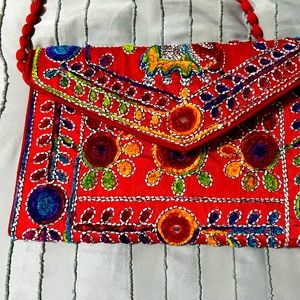 Red Mexican handbag, handmade embroidered